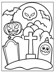 Halloween graveyard coloring page for kids Vector Image