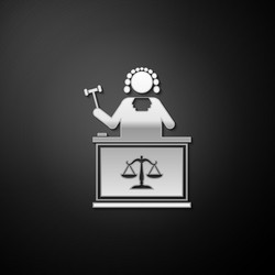 Silver judge with gavel on table icon isolated vector