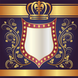 Ornate floral shield with crown Royalty Free Vector Image