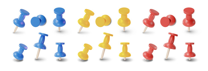 3d different color push pins set angles vector