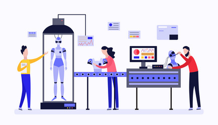 robot lab quality testing - cartoon scientist vector