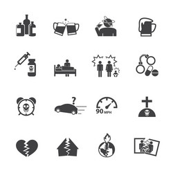Alcoholism Icon Set - Flat Vector Image