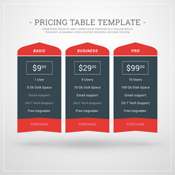 design template for pricing table websites vector image