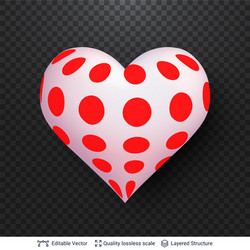 3d heart with pattern of red and white dots vector