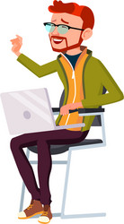 Man geek sitting on chair and laughing from funny vector