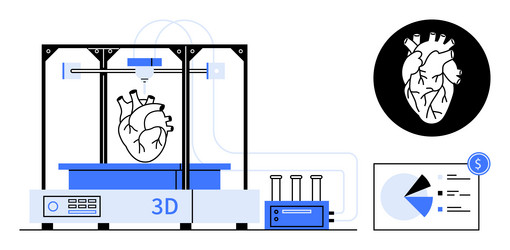 3d printer creating human heart with data chart vector image