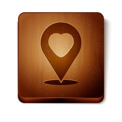 Brown map pointer with heart icon isolated vector