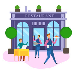 Cartoon businessman notebook order food restaurant vector