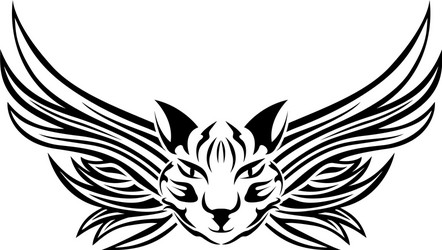 head of cat with wings tattoo stencil Vector Image