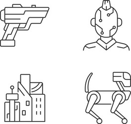 Cyberpunk items linear icons set vector