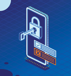 isometric smartphone with key inserted in lock vector image