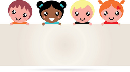 Cute kids holding blank white banner Royalty Free Vector