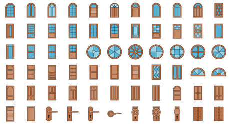 Door and window installation filled outline icon vector