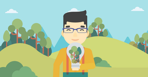 man with lightbulb and trees inside vector image