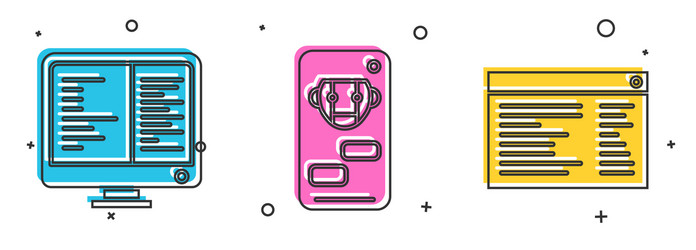 set computer monitor screen bot and software web vector image