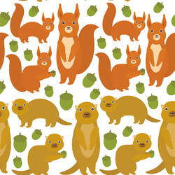 seamless pattern set of funny red squirrels vector