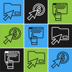set line cursor click document folder online vector image