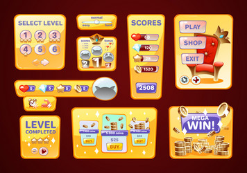 Elements game interface computer pop-up vector