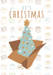 Greeting card with fir tree box on pattern vector