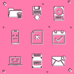 set delete folder floppy disk backup hard drive vector image