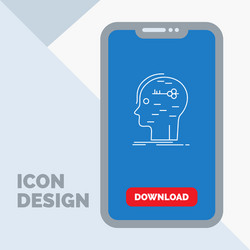 Brain hack hacking key mind line icon in mobile vector