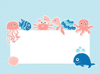 Greeting card template with cute sea animals vector