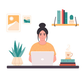 asian woman working with computer home office vector