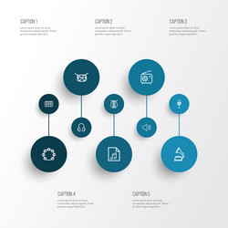 multimedia icons line style set with play list vector image