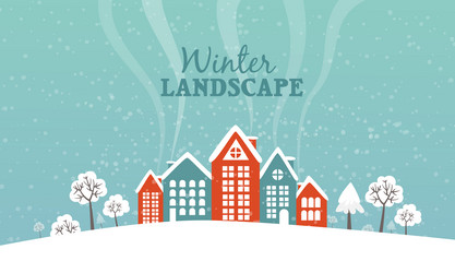 winter landscape in flat style on blue background vector