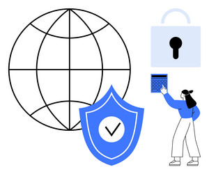 cybersecurity concept with globe shield lock vector image