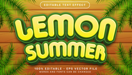 lemon summer 3d editable text effect and wood vector image