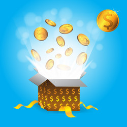 gift box with gold coins dollar sign vector