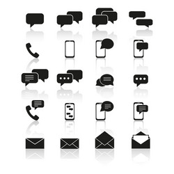 Set of contact to us icons with reflection vector