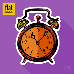 sketch style hand drawn alarm clock flat icon vector