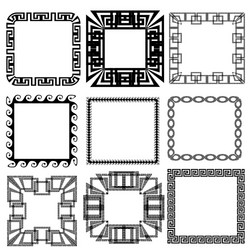 Square greek key meander border frame patterns set vector