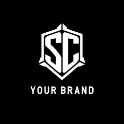 sc logo initial with shield shape design style vector image