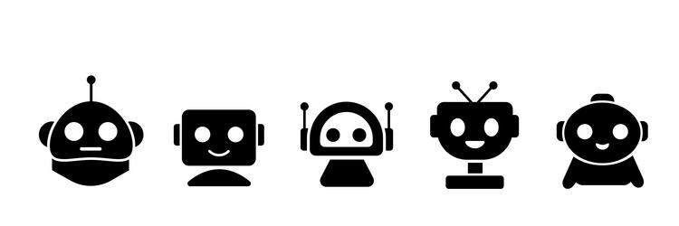 sets of black robot smiling face icon vector image