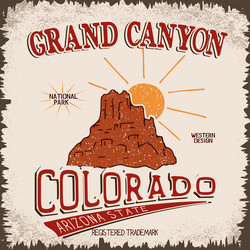 vintage label with canyon and sun Vector Image