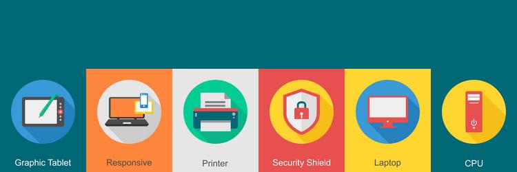a set of 6 computer and hardware icons as graphic vector image