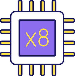 Octa core processor color icon vector