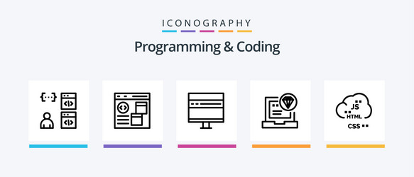 Programming and coding line 5 icon pack including vector