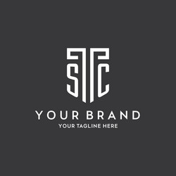 Sc monogram initial name with shield shape icon vector