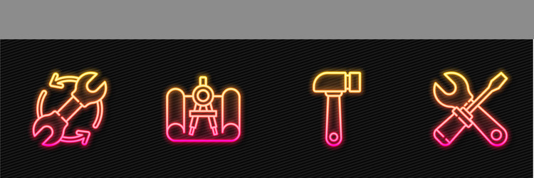 Set line hammer wrench and arrows as workflow vector