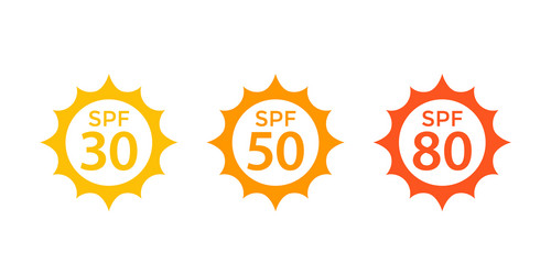 Spf 30 50 80 sun uv protection icons vector