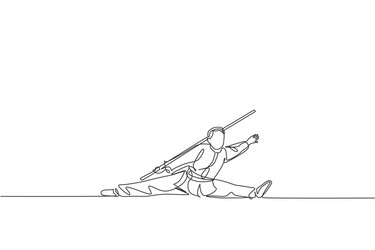 one continuous line drawing wushu master man vector