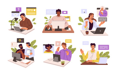 operators of call center concept set workers vector image