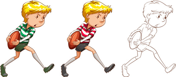 Rugby player in three different drawing styles vector