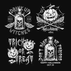set of colorful labels with halloween objects vector image