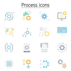 processing icons set in flat color style vector image