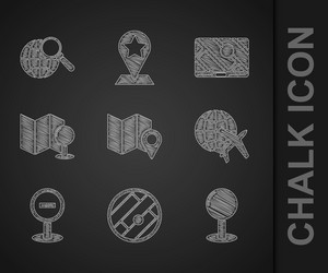 set folded map with location marker push pin vector image